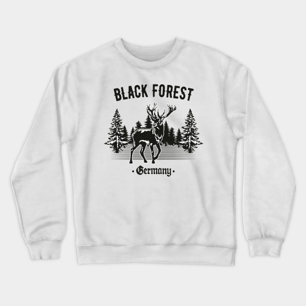 Black Forest Germany Deer with Trees Crewneck Sweatshirt by Foxxy Merch